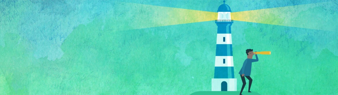 Lighthouse and Person with Telescope